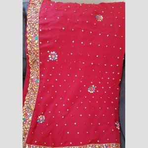Red Maroon Saree Bollywood Indian Wedding